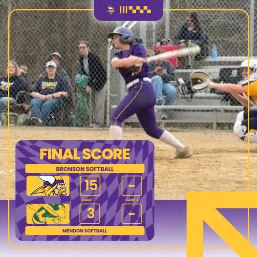 Bronson softball tops Mendon 15-3